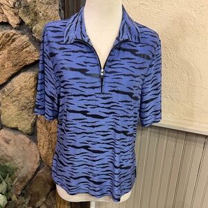 Jamie Sadock Zebra Print Blue and Black Short Sleeve Top